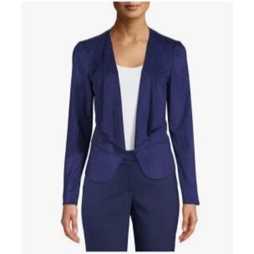 SZ XL Anne Klein Women's Drape Front Faux Suede Jacket in Magritte Blue Retail $